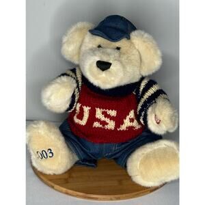 God Bless the USA Singing Plush Bear 2003 Plush Sweater Song Musical Patriotic